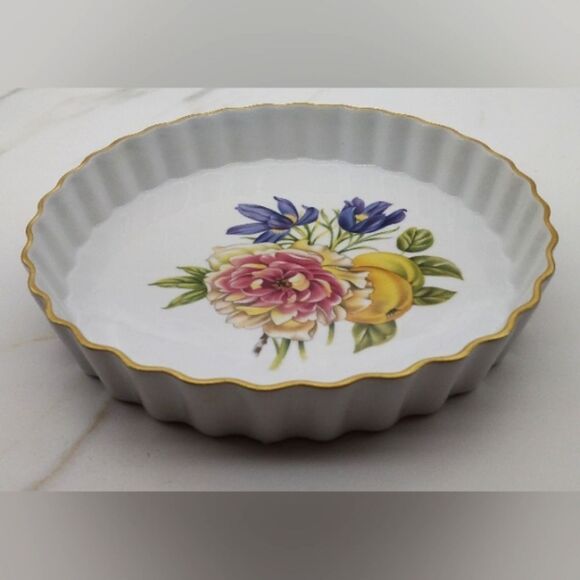 Royal Worcester England Pershore Floral Peony Fruit Pie Dish Plate Vintage - Picture 7 of 16